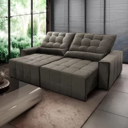 Sofá Retrátil Reclinável Alaska 2,70m Suede Velut Tabaco  Molas no Assento - King House