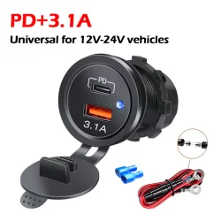 2025 Mais Novo Carregador De Carro Da Motocicleta Luz LED USB Tipo-C Tomada De Energia Isqueiro À Prova Dwaterproof Água