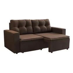 Sofá 3 Lugares Retrátil Amsterdã II Suede Marrom 210 cm