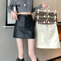 (Trendy) Lovito Saias Casuais Saias De Bolso Liso Para Mulheres LNA42189