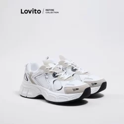 (Trendy) Lovito Tênis casual liso com sola grossa e respirável para mulheres LFA45281