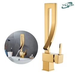 Luxo Torneira Banheiro Monocomando Quente E Fria Torneira Quadrada Inox 304 Dourado Yesop