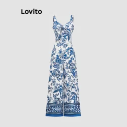 (Trendy) Lovito Macacão casual com estampa tribal e cadarço para mulheres L109MD683
