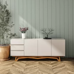 Buffet Aparador Madeira Maciça 3 Portas Volga OffWhite/Champagne