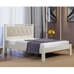 Cama Casal com Cabeceira Estofada Alaska  Off White/Bege