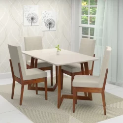 Conjunto Sala De Jantar 4 Lugares Madeira Mesa Califórnia E Cadeira Dakota Tecido A40  Caramelo