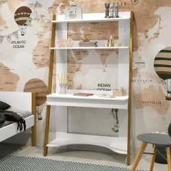 Mesa para Escritório com Estante Simba Retrô Branco Fosco