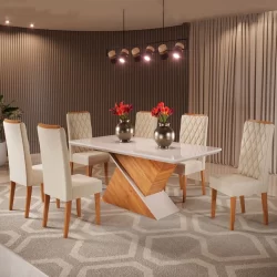 Mesa de Jantar 6 Lugares Mira com Vidro