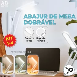 Kit 4 Luminária de Mesa Abajur Led Dobrável Recarregável USB Com 3 Tons de Luz Portátil Bivolt
