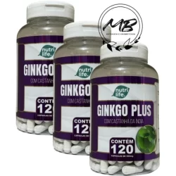 Nutri Life - Ginkgo biloba com-castanha 100%natural 1. 2 é 3 frascos de 120 cápsulas
