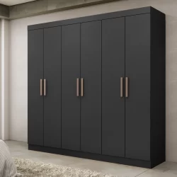Guarda Roupa Casal 6 Portas em MDP 180cm Paris Espresso Móveis Preto