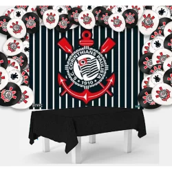 Kit festa Corinthians Decora Toalha Preta +25 balões +Painel