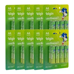 80 Pilhas Alcalina Aa Pequena 1,5v 2a LR6 10 Cartelas Elgin