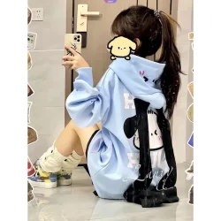 Sanrio Design Sense Cute Pochacco Slouchy Loose Student Orelhas Longas Com Capuz Casaco De Camisola Feminino [RAIN]