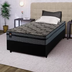 Conjunto Cama Box c/ Molas Ensacadas Montreal Cinza Solteiro 88x188x64