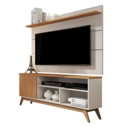 Rack com Painel para TV até 50 Polegadas Retrô Malbec Vivare  Off White/Nature