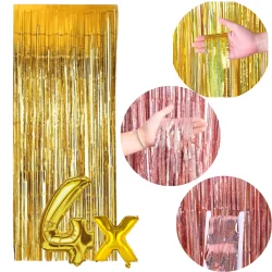 Kit c/4 Cortinas Metalizada Lisa 2x1m Festa Decoração
