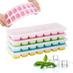 Kit 2 Forma De Gelo Fundo Silicone 14 Cubos Tampa Rígida