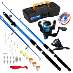 Kit Pescaria Vara de Pesca Telescópica Azul 1.65m e Kit de Acessórios Conjunto Vara Molinete com Linha
