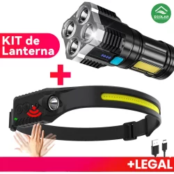 Kit De Lanterna Tatica Recarregável + De Cabeça Led Corpo Movimento Acampamento Tocha Lâmpada Com Usb