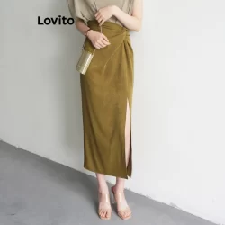 (Trendy) Lovito Saias casuais lisas com nó drapeado para mulheres L110AD479