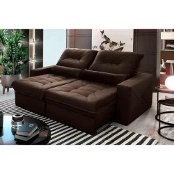 Sofá Retrátil/Reclinável Sevilha 3,00m Suede Velut Marrom c/ Molas Ensacadas - King House