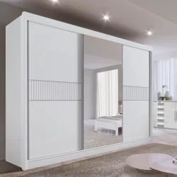 Guarda-roupa Casal Mdf com Espelho 3 Portas 6 Gavetas Miami Ripado Branco