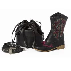 Kit Bota Botina Texana Infantil Menina Rodeio Bolsa Saco Cinto Fivela Promoção Rodeio Original