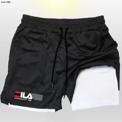 Shorts De Fitness Para Corrida Ao Ar Livre Masculino Impresso 2 Em 1 Camada Dupla De Alto Desempenho Calças De Treinamen