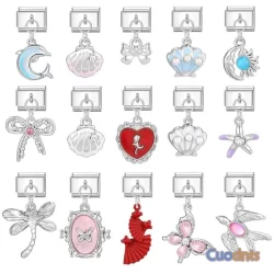 Moda Feminina Masculina Cor Y2k Borboleta Amor Lua Sol Flor Italiano Charme Link Caber 9mm Pulseiras De Aço Inoxidável F