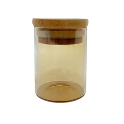 Pote de Vidro Âmbar Hermético com Tampa de Bambu - 6x8cm - 160ml - 1 unidade - Rizzo