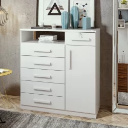Cômoda 1 Porta 6 Gavetas Da Vinci  Branco