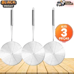 Escumadeira Fritura Aço Inox 33cm Batata Pastel Resistente Utensilio de Cozinha