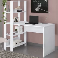 Mesa Escrivaninha Match 3 Prateleiras Branco - Artely