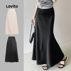 Lovito Saias básicas elegantes com zíper simples para mulheres L104ED197