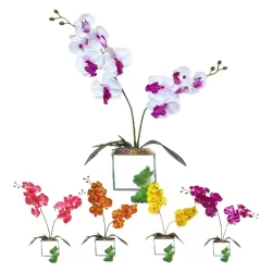 Arranjo De Orquídea Artificial Branca C/ Folhas Grande e Vaso de Vidro Sofisticado