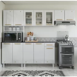 Cozinha de Aço Compacta 4 Peças 12 Portas 1 Gaveta Diamante Branco