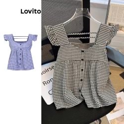 Lovito Regata Fofa Com Botão Liso Para Mulheres LNE43258 (Multicolorido)