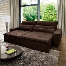 Sofá Retrátil Reclinável Amsterdam 2,10m Suede Velut Marrom  Molas no Assento - King House