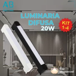 Luminária Difusa Led Slim Para Trilho Eletrificado 20W Branco Quente 3000K na cor Branco e Preto para ambientes Internos e Externos