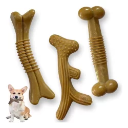 Mordedor Osso Resistente Maciço de Fibra De Trigo Sabor Bacon para cães cachorros Pets - Médio