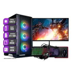 PC Gamer Completo Mancer Intel i5 8ª, GTX 1660 16GB, SSD 480GB + Combo Periférico Gamer + Monitor 21