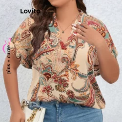 (Trendy) Lovito Blusa Plus Size Curve Boho Tribal Print Pattern para mulheres LBL20654