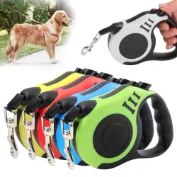 Coleira Guia Retrátil 3/5 Metros Pets Cachorro Cães Gatos Resistente Com Trava Até 11.33kg