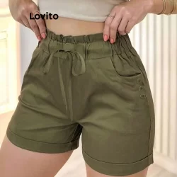 Lovito Shorts Casuais Com Bolsos Lisos Para Mulheres LBL17128