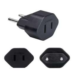 3 Adaptador 2 Pinos 10a Chato Americano para Redondo Preto Margirius