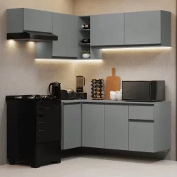 Armário de Cozinha Completa de Canto Suspenso 325cm Cinza Nice Madesa 05
