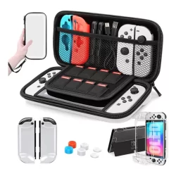 Estojo de transporte OLED Nintendo Switch, kit de acessórios 9 em 1 para 2021 Nintendo Switch OLED com capa protetora encaixável, protetor de tela HD Switch e tampas de aperto de polegar