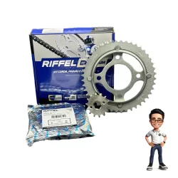 Kit Relação Riffel Pop 100 2007-2015 C/ Corrente Aço 1045