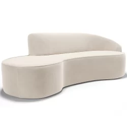 Sofá 3 Lugares Curvo Sala de Estar Living Firenze Direito D02 Veludo Bege 180 cm C-309 - Lyam